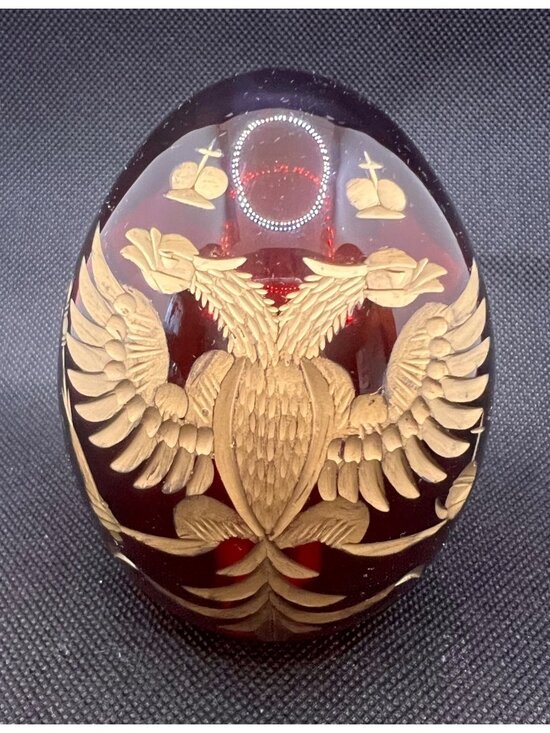 Other - Russian imperial revival Ruby glass egg monogram E cut glass gold gilt